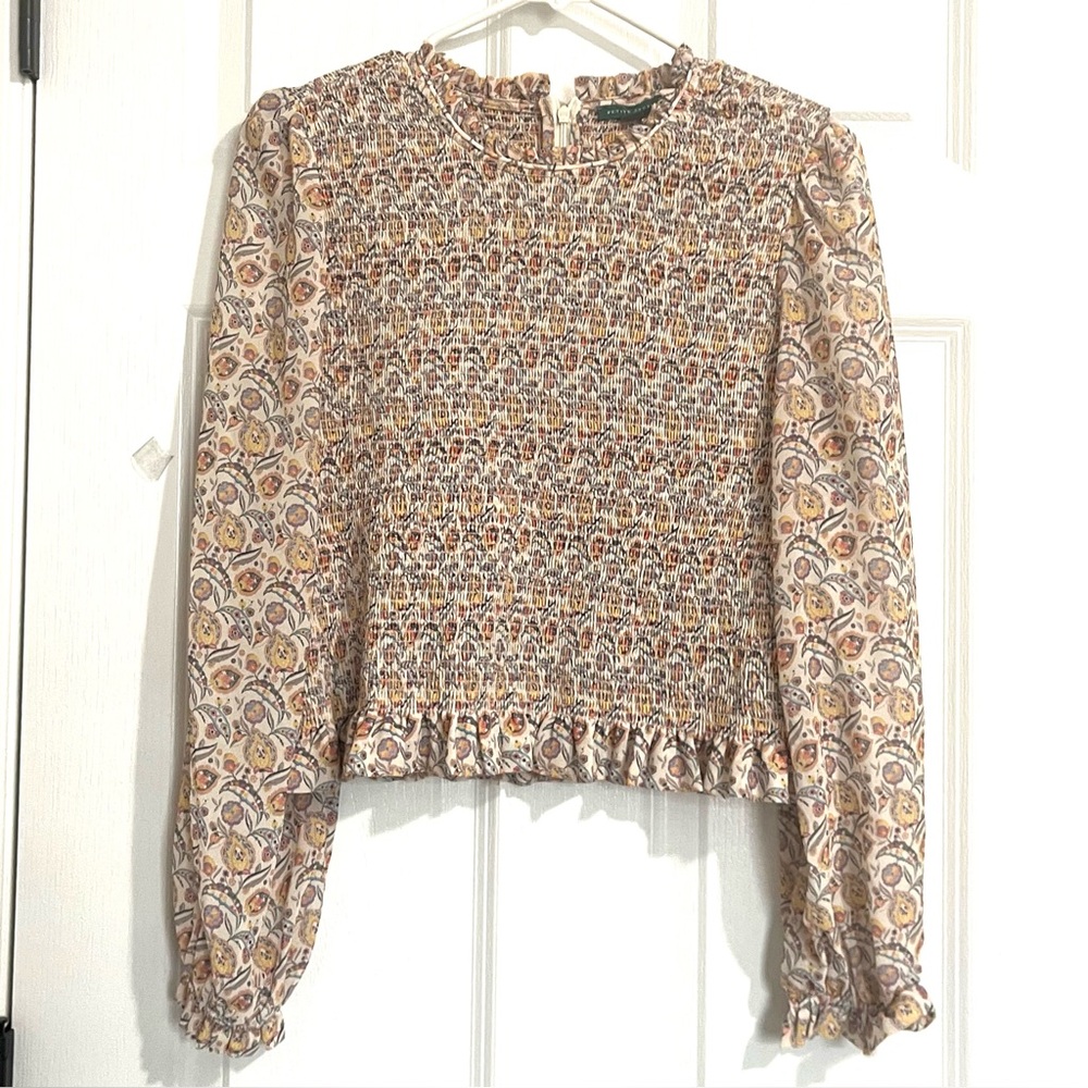 Petite Studio Blouse Size EG XL Floral Multicolor Smocked Long Sleeve Boho